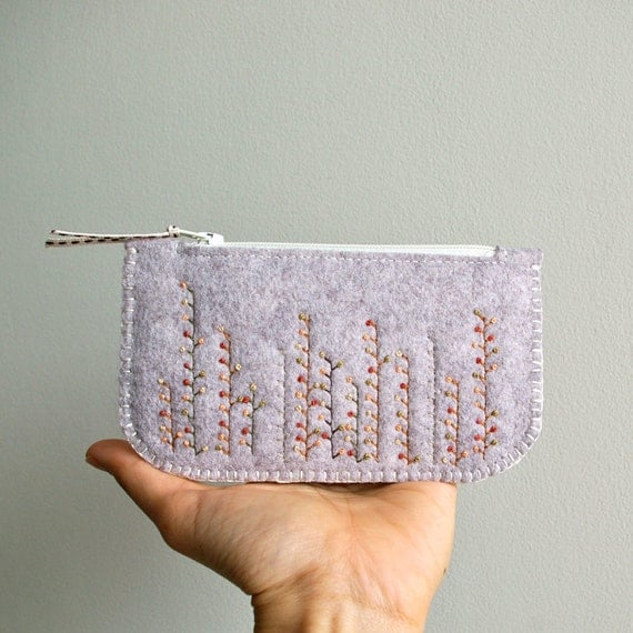 Felt Coin Purse // Hand Embroidered // Spring Garden // LoftFullOfGoodies
