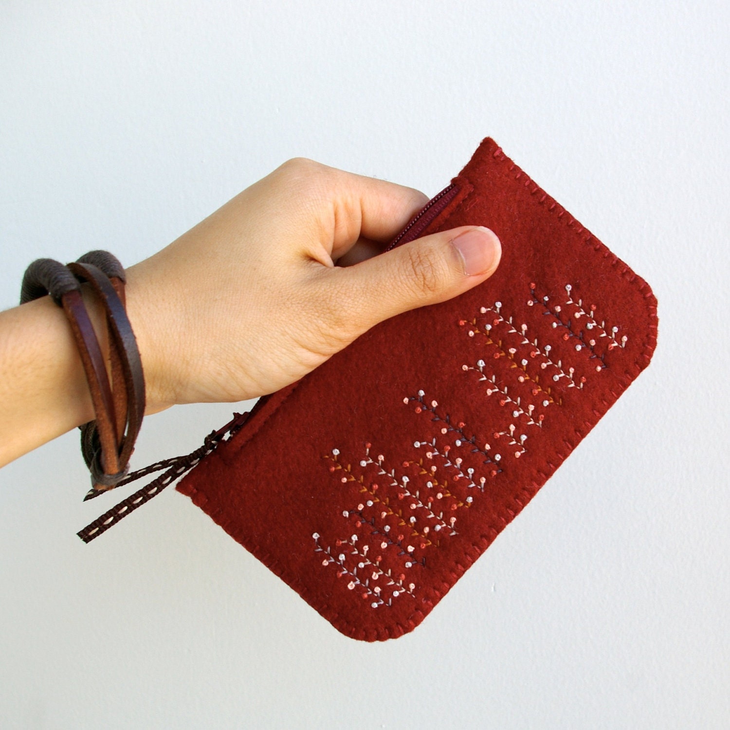 Felt Coin Purse // Hand Embroidered // Spring Garden // LoftFullOfGoodies