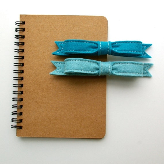 Wool Felt Bow French Barrette // Turquoise // LoftFullofGoodies