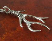 Antler Necklace Antique Silver Antler Jewelry on 24" Antique Silver Chain