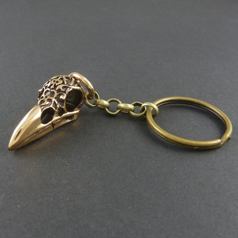 Bird Skull Keychain Bronze Raven Skull Keychain