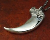 Bear Claw Necklace Antique Silver Bear Claw Pendant on 24" Gunmetal Chain