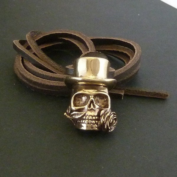 Steampunk Skull Bronze Voodoo Skull on Leather