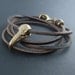 Bird Skull Bracelet Raven Skull Leather Bracelet - Bronze Skull on Leather Bracelet