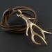 Antler Necklace Bronze Antler Pendant on Leather - Deer Necklace