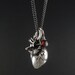 Anatomical Heart Necklace with Sterling Silver Wire Wrapped Garnet - Antique Silver Anatomical Heart Pendant on 24" Gunmetal Chain