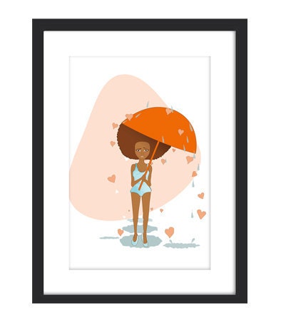 Ready4Love - Cute Afro girl Adorable Vector Illustration Print 9x12
