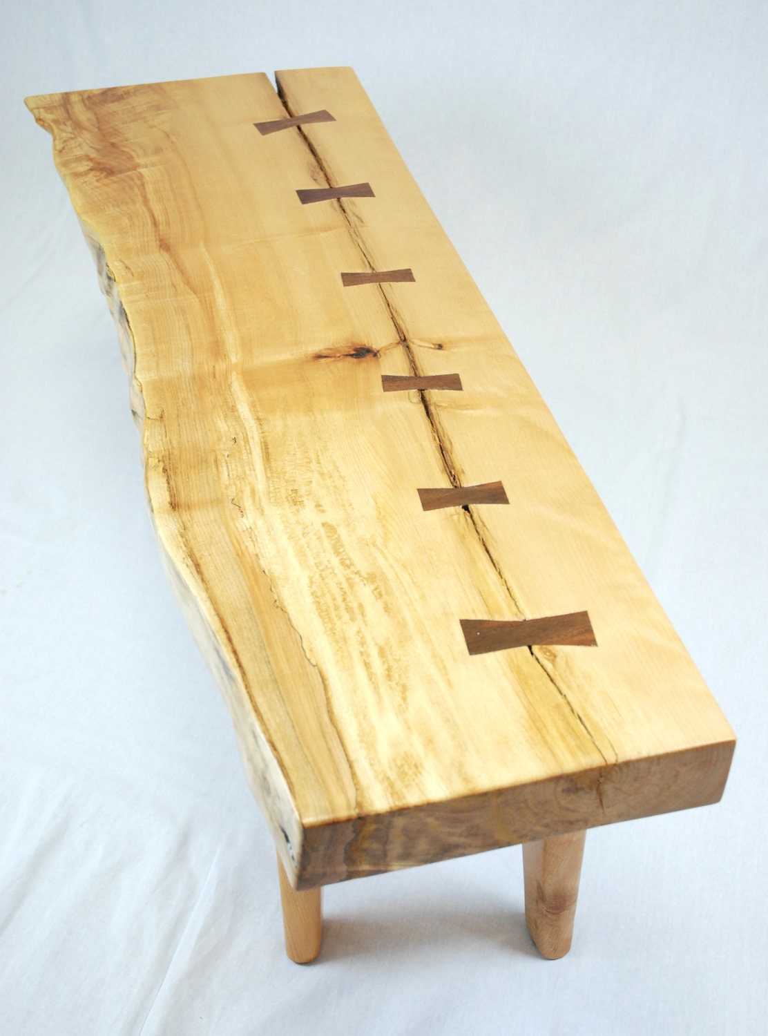All Stitched Up Maple Slab Coffee Table with Black Walnut Butterflys