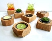 Modern Hand-Crafted Wood Candle / Pot Holder - Solid Oak with glass container -  Made to Order