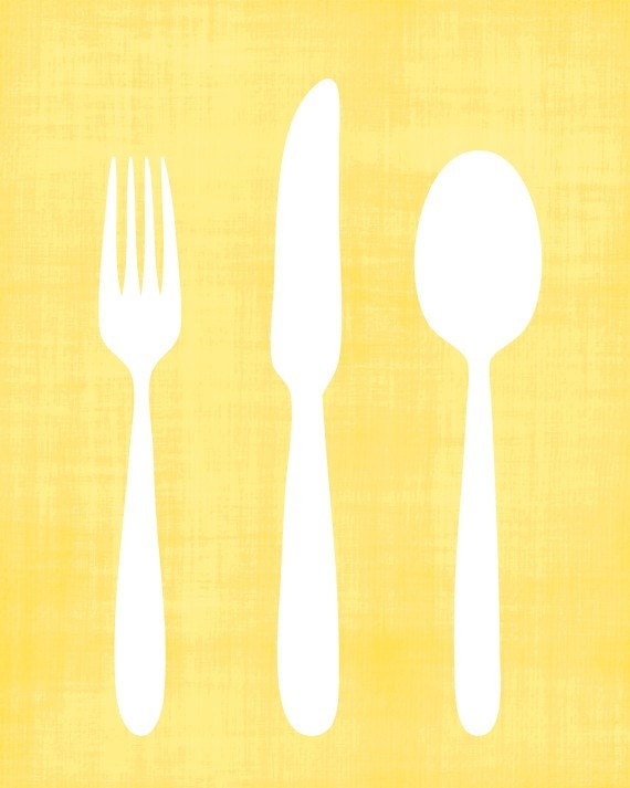Knife, Fork and Spoon Utensils Art Print / Kitchen Art Silverware Digital Print / Choose your Color / 8x10