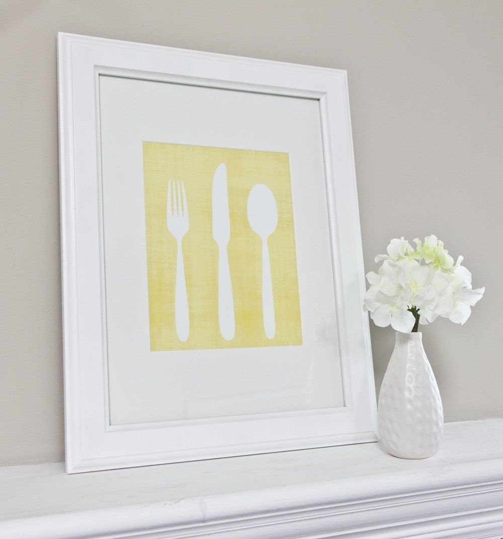 Knife, Fork and Spoon Utensils Art Print / Kitchen Art Silverware Digital Print / Choose your Color / 8x10