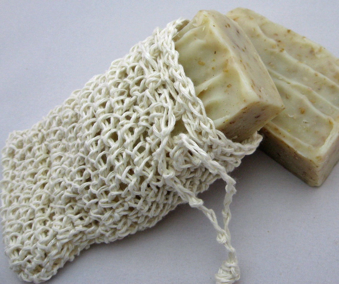 Fair Trade White Hemp Soap Saver Sack. Soap Bag, Pouch