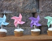 Set Of 12 Pretty Pastel Pinwheel Cupcake Toppers