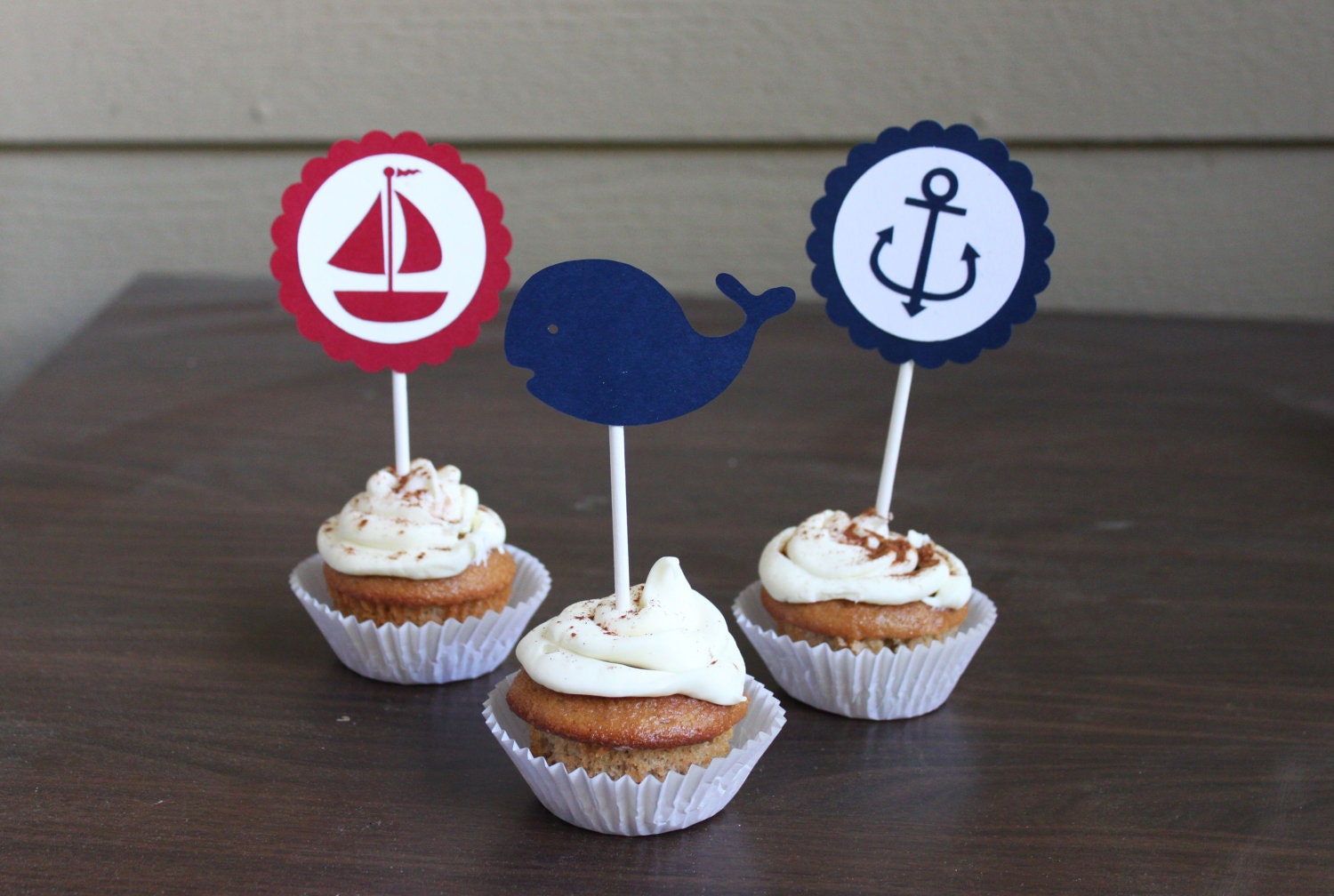 Set of 12 customized nautical/sailor cupcake toppers