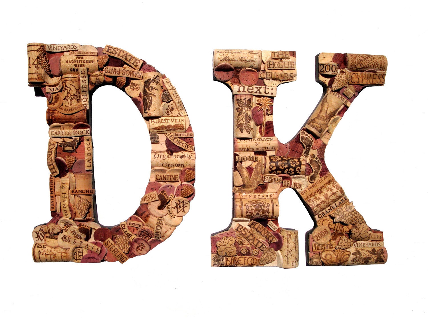 Set of 2 - Customizable Handmade Vintage Wine Cork Letters - Large Size - Pick Any Two Letters Of Your Choice. We Have EVERY Letter