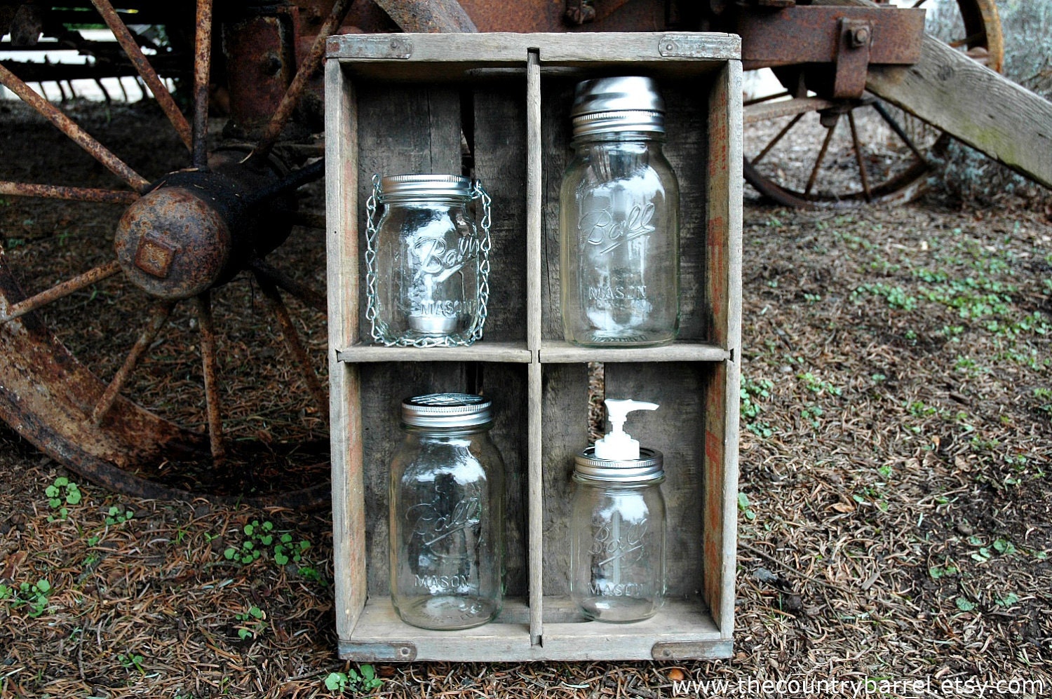 The Country Barrel Ball Mason Jar Sampler - Vase with Flower Frog Lid, Soap Dispenser, Solar Light, Hanging Tea Light Lantern