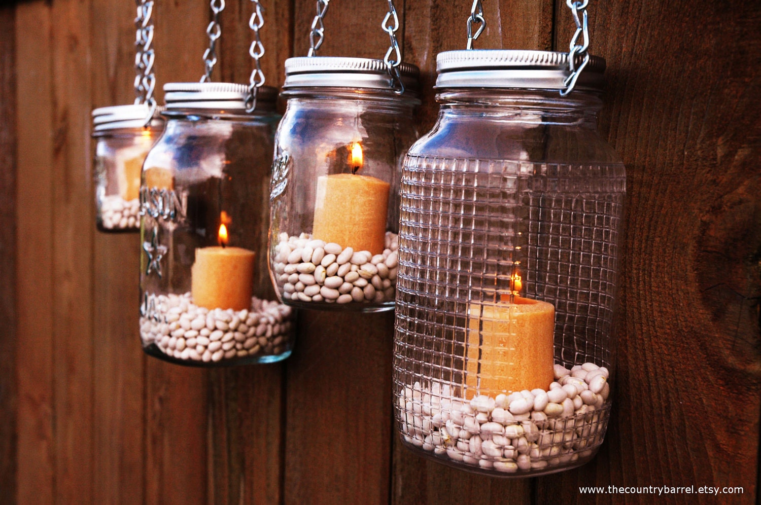 Mason Jar Lanterns Hanging Tea Light Luminaries - Set of 4