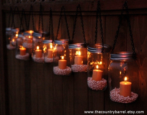 Mason Jar Lanterns Hanging Tea Light Luminaries - Set of 10