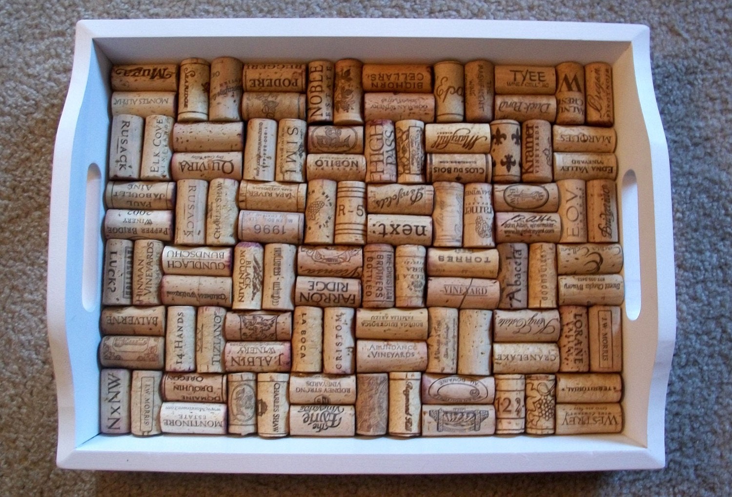 Lovely White Wine Cork Serving Tray 96 DIFFERENT WINERIES REPRESENTED