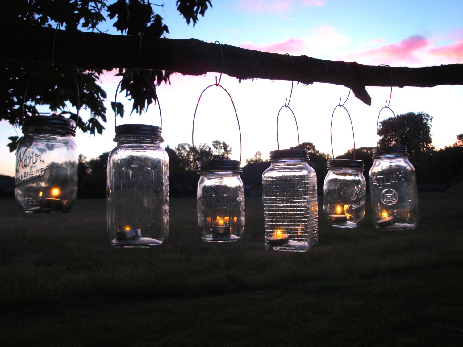 DIY Hanging Mason Jar Luminary Lantern Lids - Set of 6