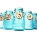 Antique Blue Mason Jar Flower Vase Centerpieces - Set of 5