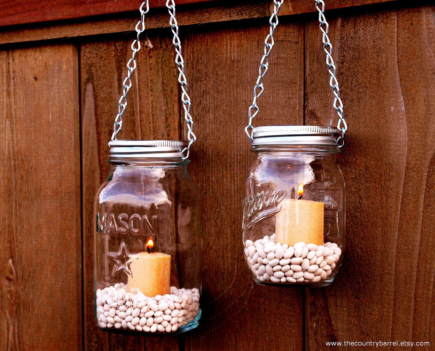 Mason Jar Lanterns Hanging Tea Light Luminaries - Set of 2