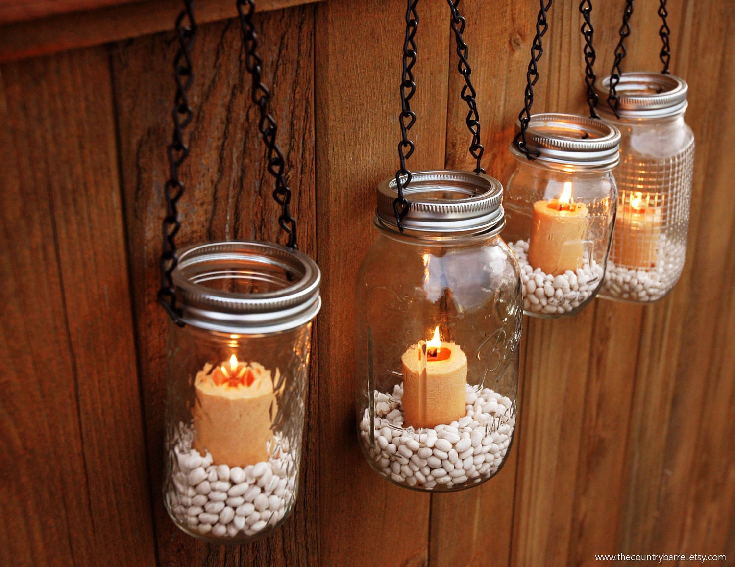 Mason Jar Lanterns Hanging Tea Light Luminaries - Set of 4