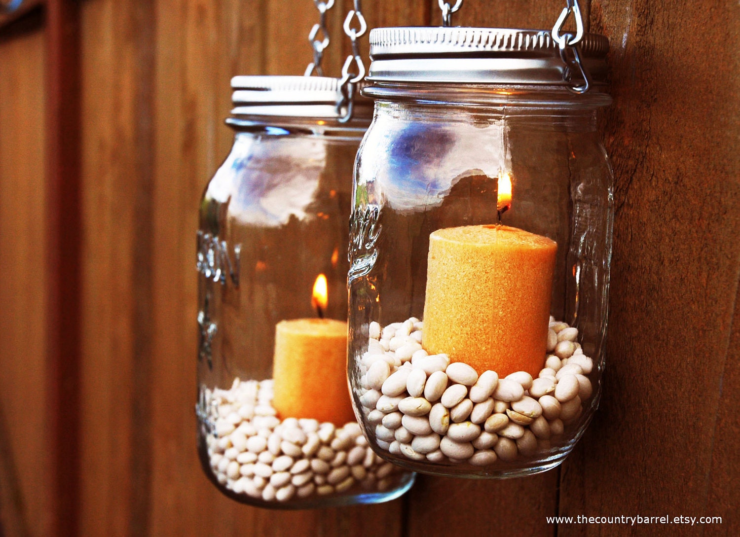 Mason Jar Lanterns Hanging Tea Light Luminaries - Set of 2