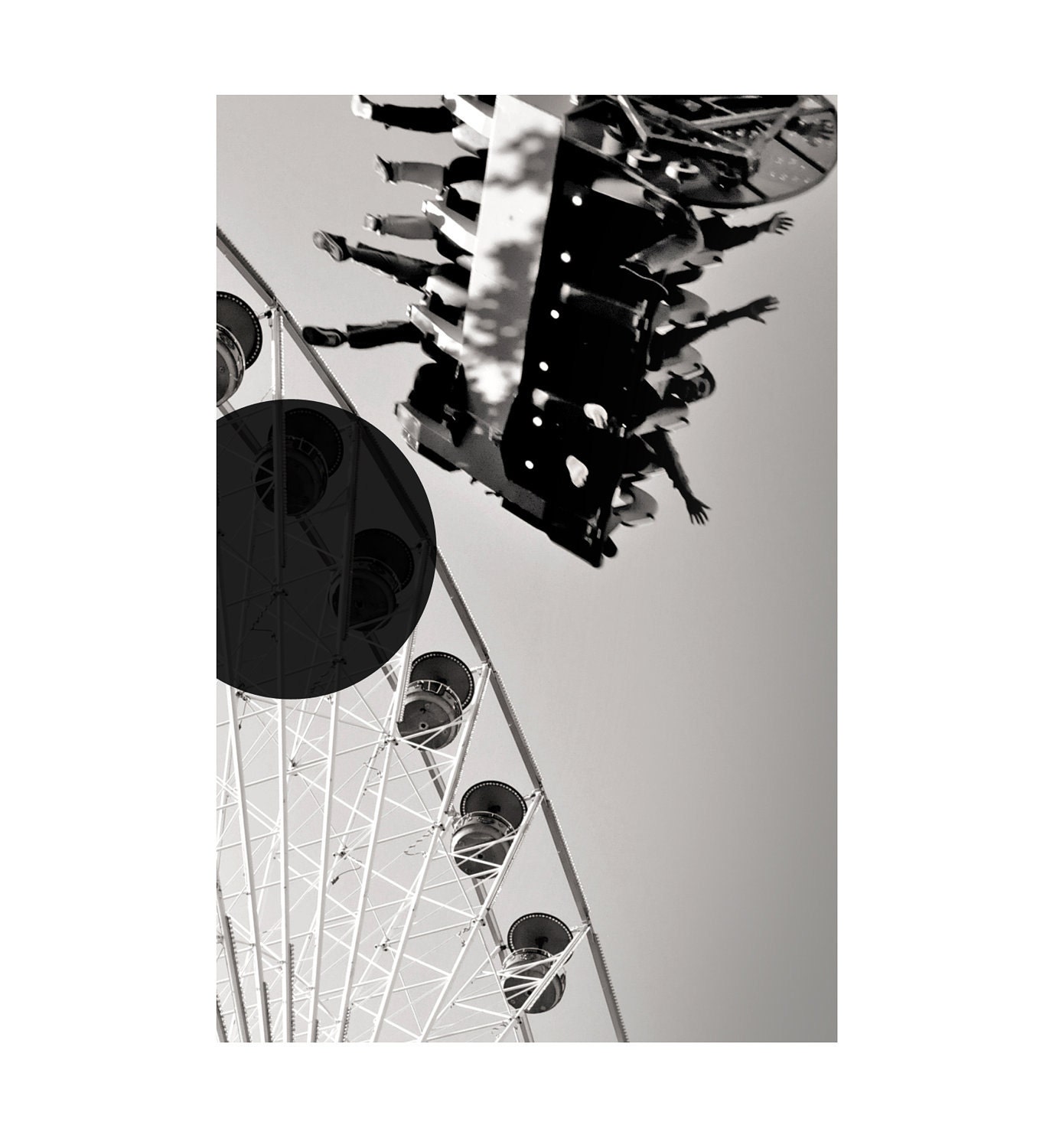 Carnival Fair Fine Art Modern Photo Black and White Europe - Skyride Graphic No.7 - 8"x10" Size (Can also be larger, custom sizes)