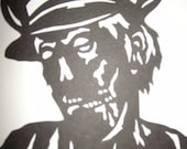 Zombie silhouette paper portrait Nazi Zombies military uniform black cut out original art horror Halloween