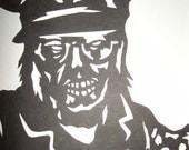 Zombie silhouette paper portrait Nazi Zombies military uniform black cut out original art horror Halloween