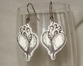 bloody heart  earrings original artwork black and white zipper reflection zombie