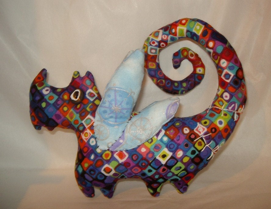 Plush monster ooak Fairy dog unique fabric art doll