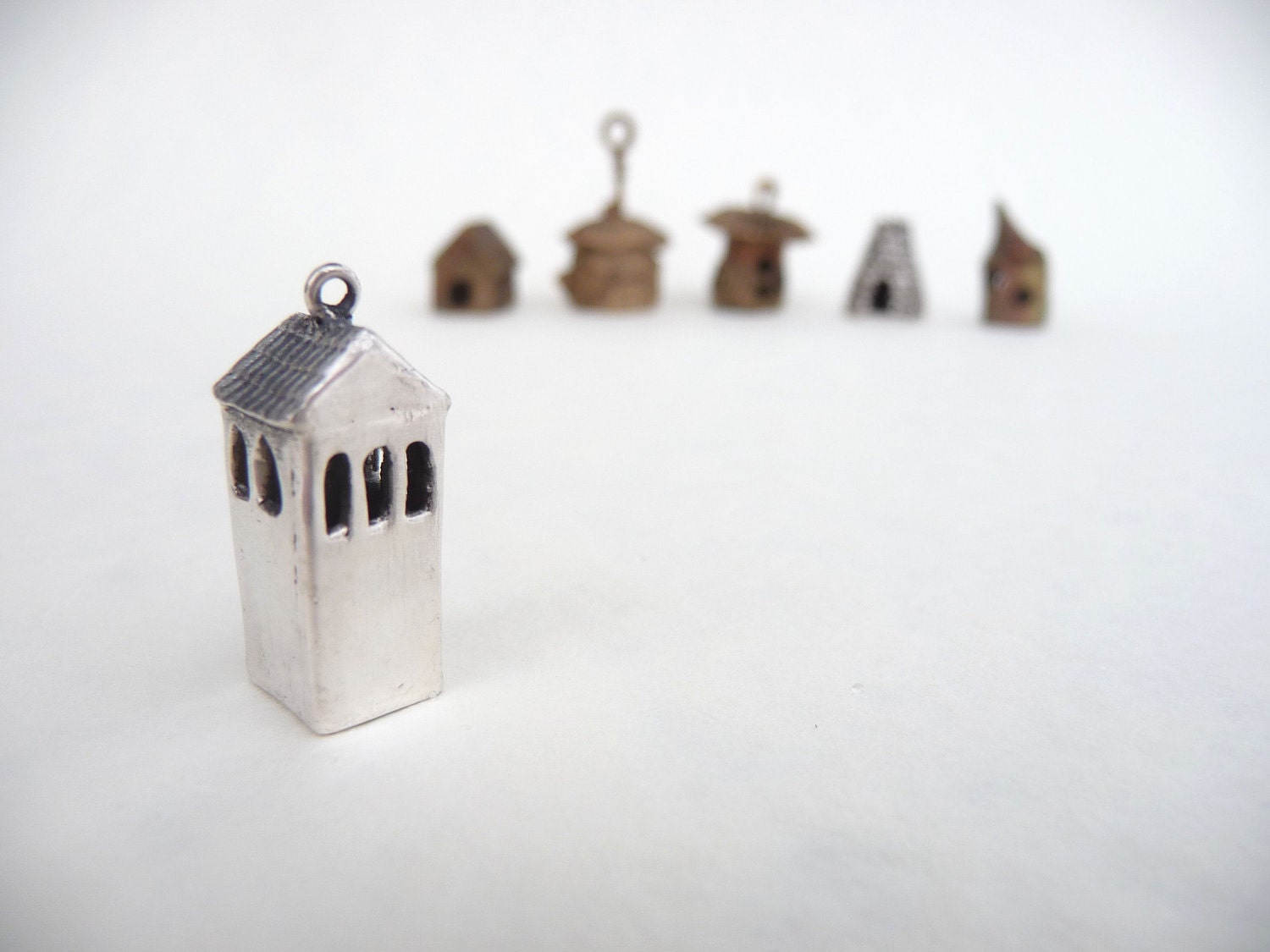 Modern geometric Hidden Heart tall watchtower, made from recycled silver with heart hidden inside