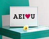 AEI love U. Black & magenta screenprint 8.3 x 11.7 (A4)