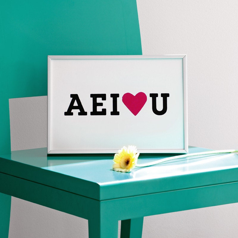 AEI love U. Black & magenta screenprint 8.3 x 11.7 (A4)