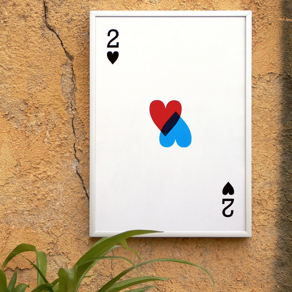 2 of hearts (every day is valentines) Screenprint 8.3 x 11.7 (A4)