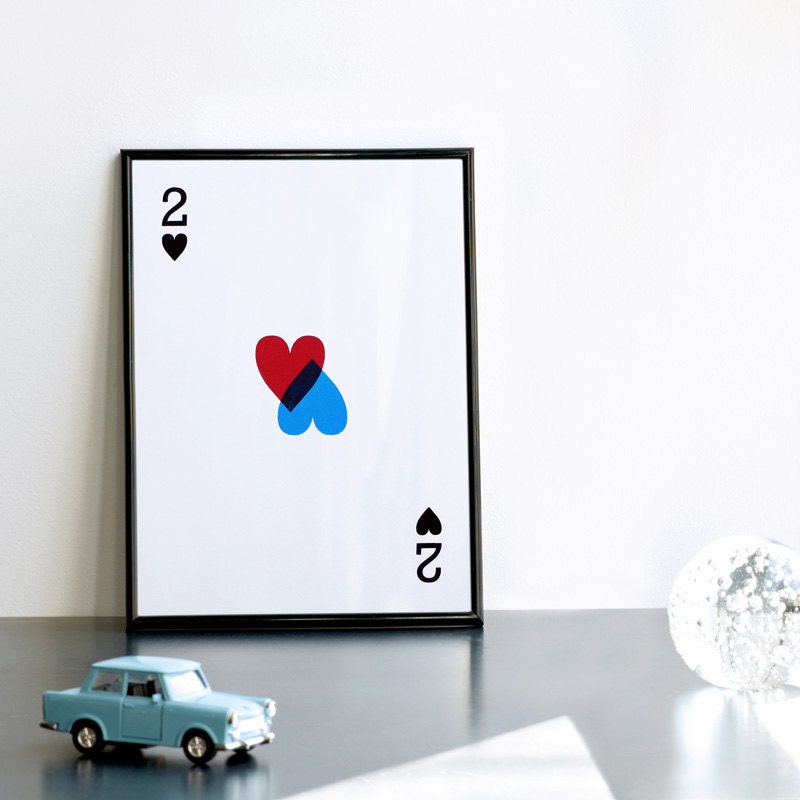 2 of hearts (every day is valentines) Screenprint 8.3 x 11.7 (A4)