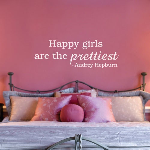 Audrey Hepburn Happy Girls Are The Prettiest Quote Wall Decal 12"h X 30"w