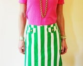Vintage 60s Bold Green and White Stripe Mod Mini Skirt Small Medium S M