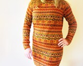 Vintage 60s Orange Mod Striped Knit Mini Sweater Dress Tunic Medium M