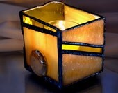 Lemon Yellow Stained Glass Candle Holder Geometric Design Free Shipping