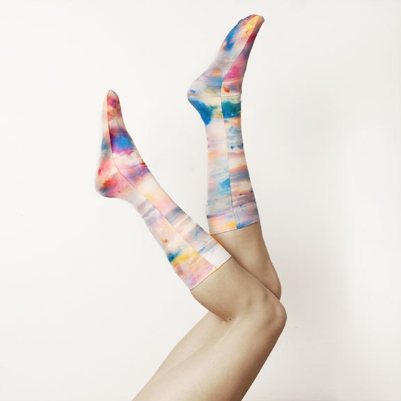 Hand Printed Socks -- Paris Skies Sunset Print - StrathconaStockings