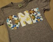 Monkey Birthday Shirt Organic Blend Monkey and Banana print Birthday Tee also available with pink monkey pattern