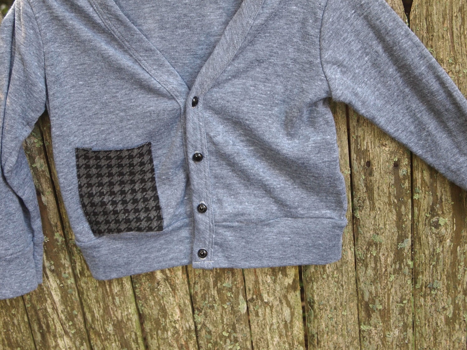 Boys Cardigan Sweater with Houndstooth Pocket Grey for toddlers