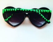 Made to Order GOOSEBUMPS inspired / alien sludge neon green and black heart shaped sunglasses