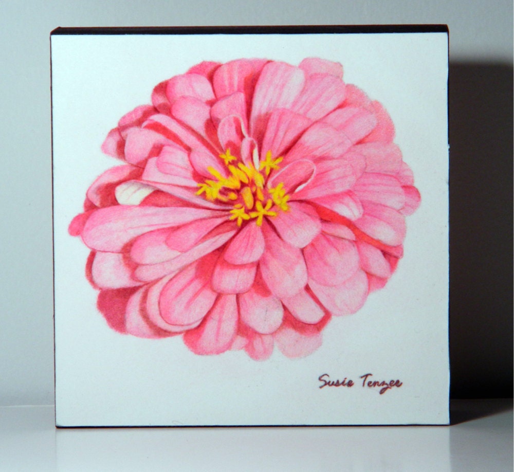 Original Art Painting Pink Flower
