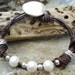 Sterling Silver & Freshwater Pearl Rustic Jewelry Antiqued Brown Leather Bracelet.