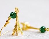 Eiffel Tower Earrings Paris Eiffel Tower Charm Green Bead Earrings - E013
