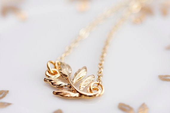 Tiny Leaf Necklace Gold Filled Chain Gold Leaf Pendant Simple Leaf Jewelry - N093